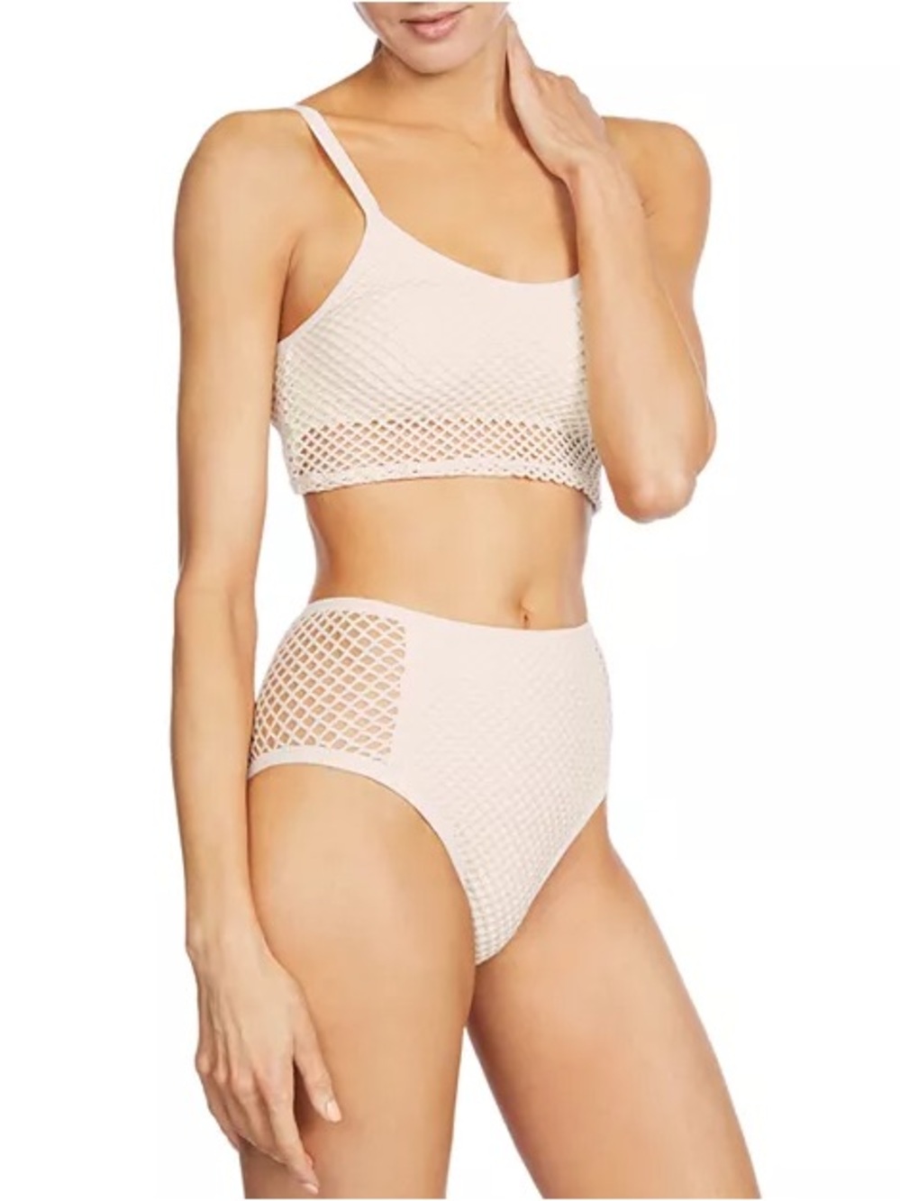 Robin Piccone cream High-Waist Fishnet Bikini Set size S top / M bottom